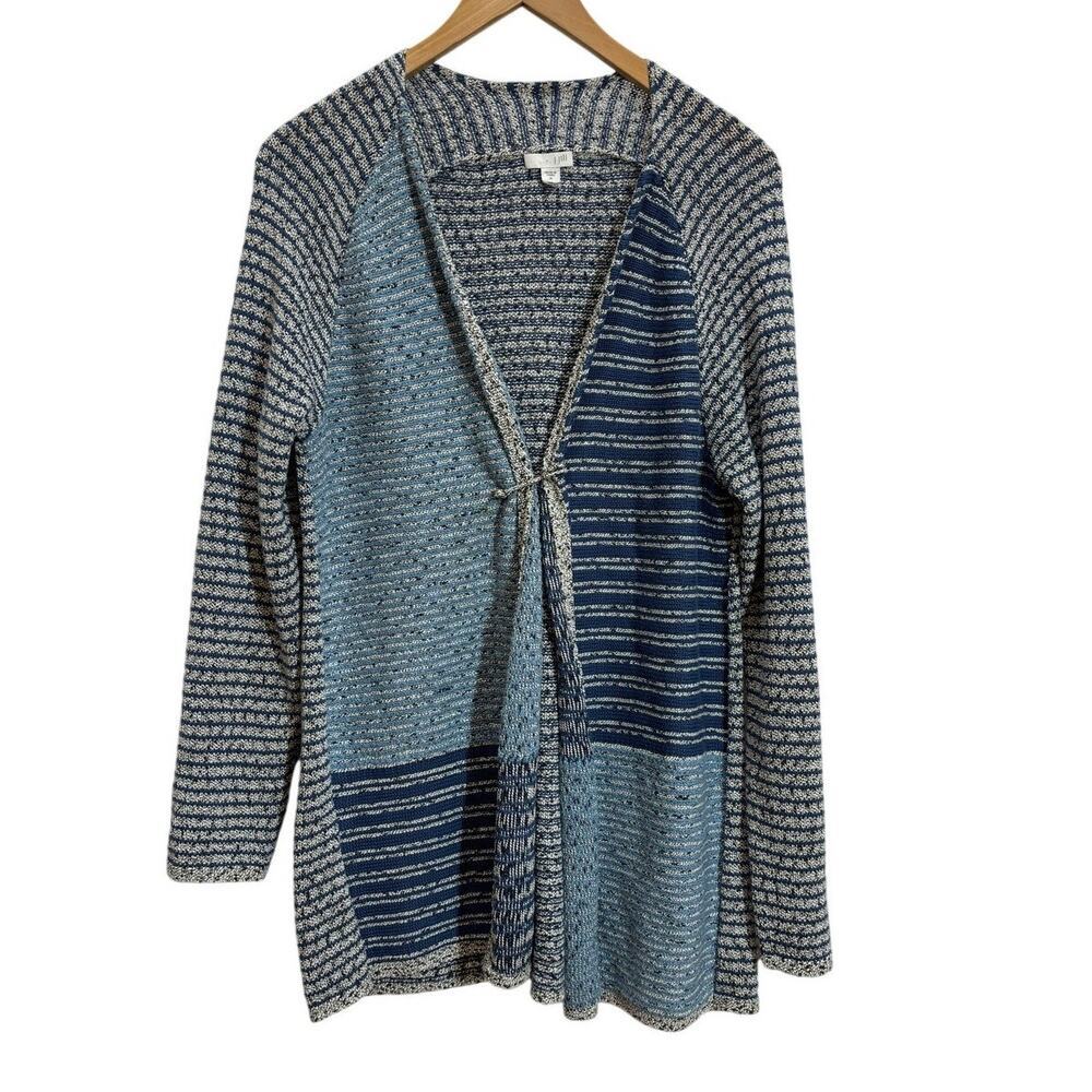 J. Jill Women M Blue/Gray Mixed Texture Longline Cardigan Workwear Casual
